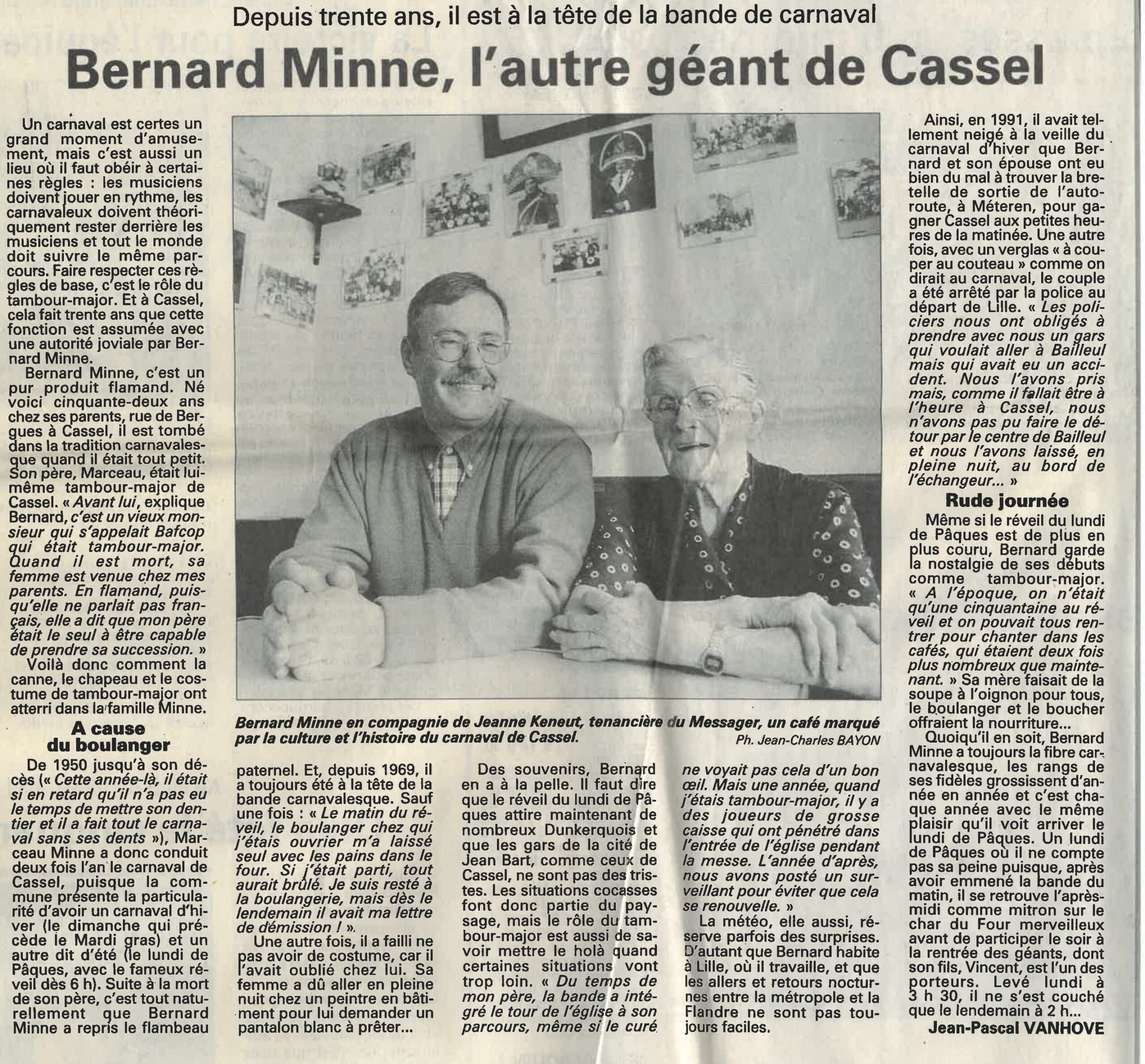 Voix du Nord 30 ans bernard minne avec jeanne Keneut avril 1999