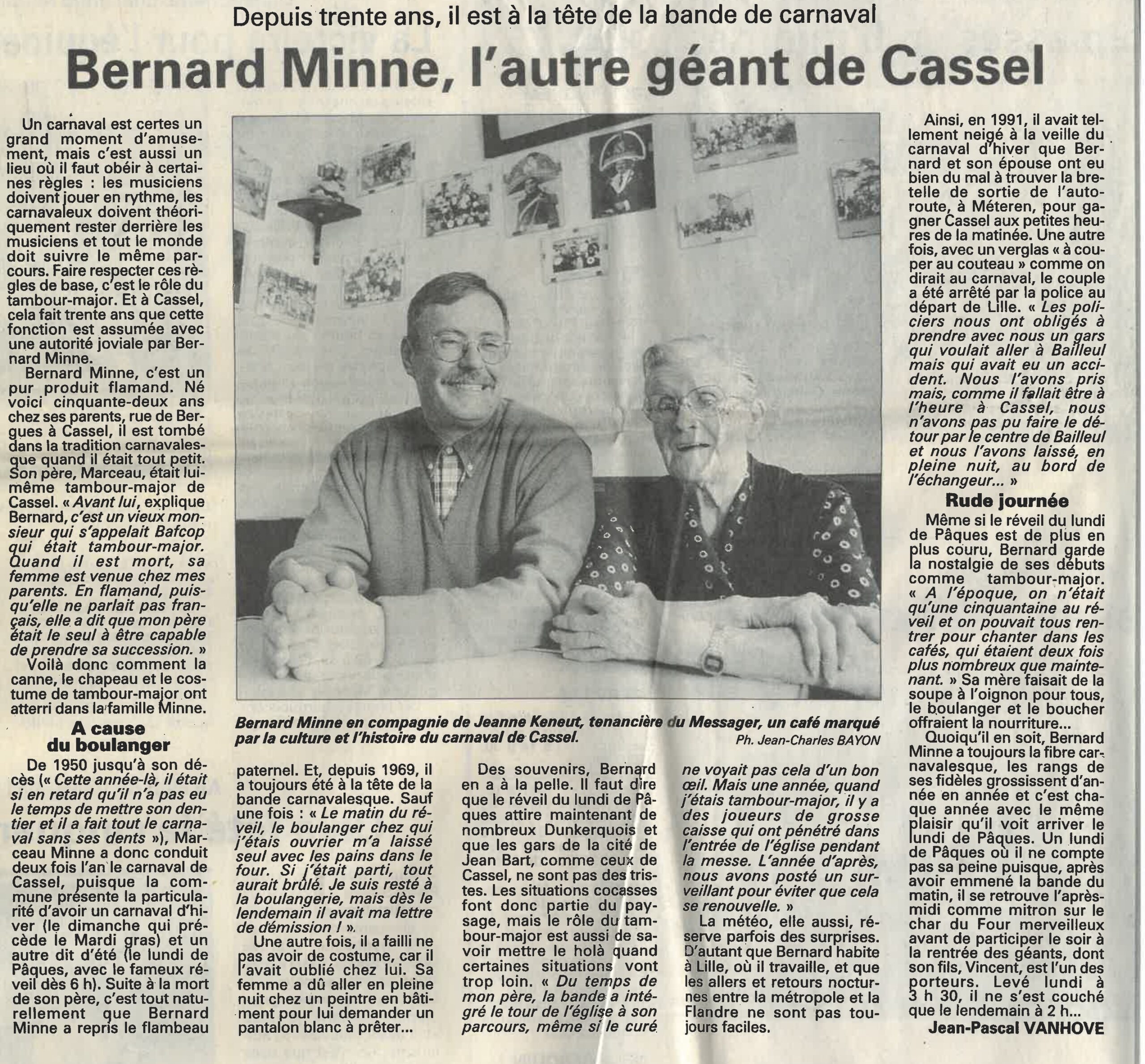 Voix du Nord 30 ans bernard minne avec jeanne Keneut avril 1999