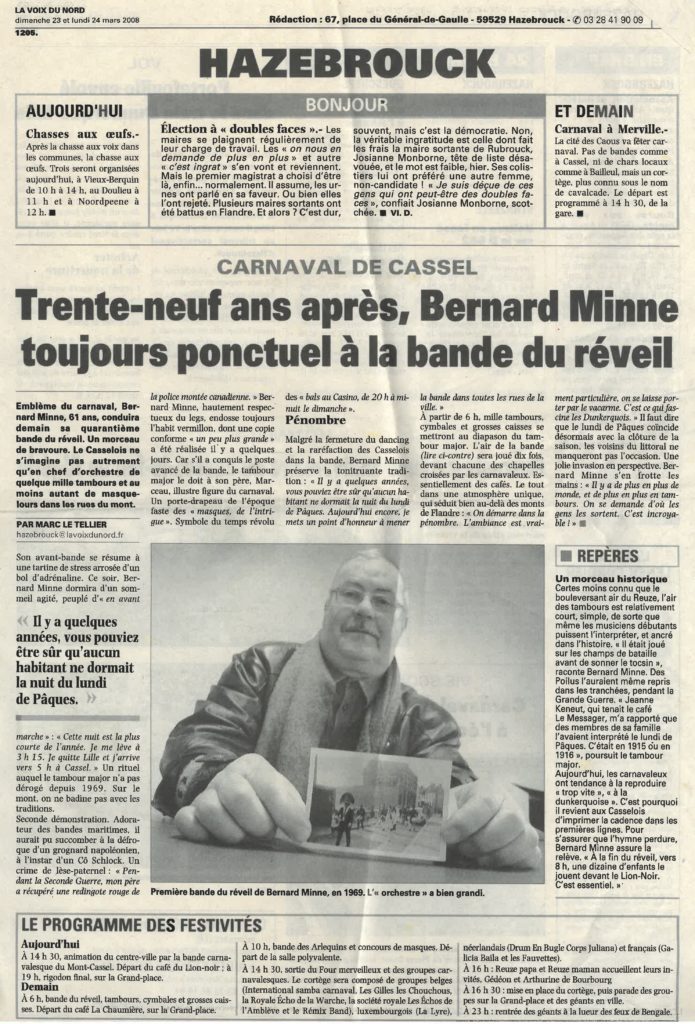 39 ans après Bernard Minne toujours ponctuel Voix du Nord 9 mars 2008